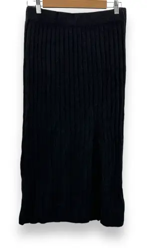 Aerie Black Soft Ribbed Front Slit Pull-On Maxi Skirt Sz S NEW