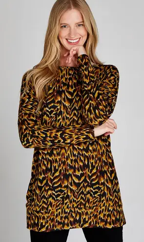 Apricot Top Womens XS Brown Yellow Black Animal Print Pullover Crewneck