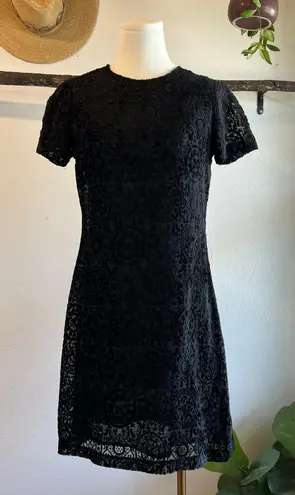 Enrico Coveri Black Sheer Mesh Printed Short Sleeve Mini Dress Size Small