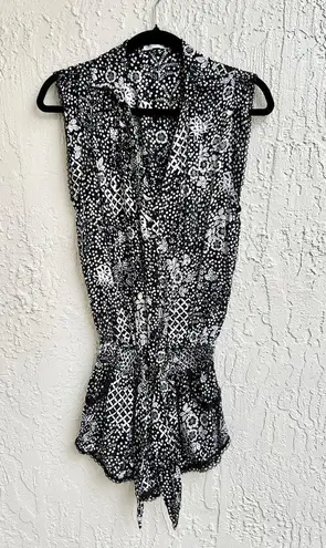 Elodie Poupette St. Barths Cap Sleeves Button Front Romper Black Garden Women XS