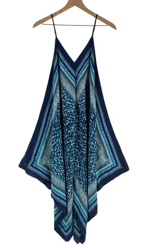 J Mclaughlin Blue Geometric Print Silk Chiffon Handkerchief Scarf Midi Dress XS