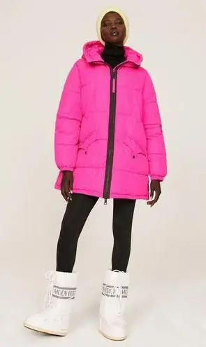 OOF WEAR Women's Neon Pink Long Sleeve High Neck Puffer Coat Size 38