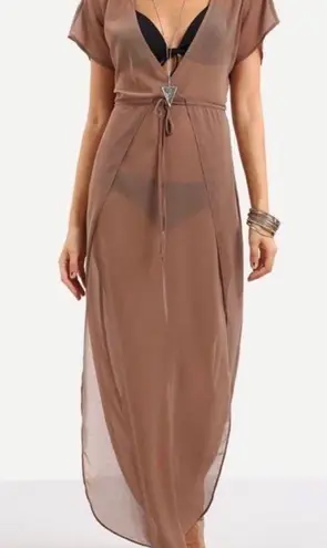 Beach Cover Up Dress With Side Slits Tan