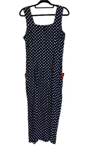 LESLIE LUCKS Blue & Red Ribbon Polka Dot Pin Up Sailor Dress Size 10