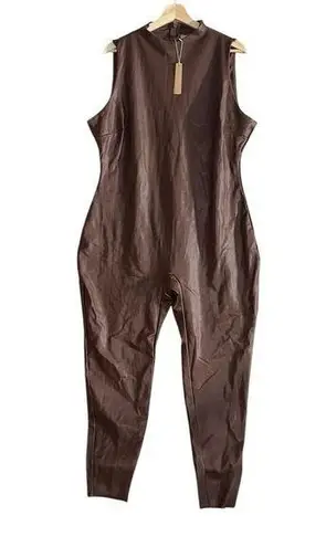 SKIMS Women NEW Brown Cocoa New Years Winter Faux Leather Catsuit Jumpsuit Sz 4X