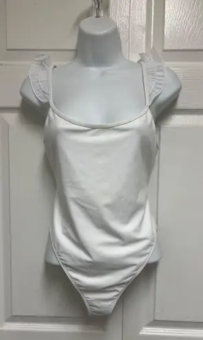 UNBRANDED White Ruffle Scoop Back One Piece Bridal Honeymoon Swimsuit Size M