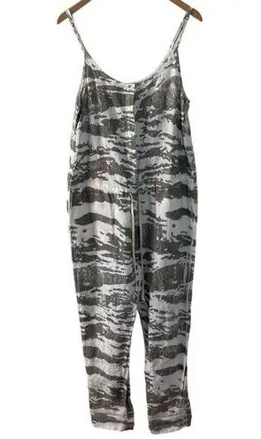 Enza Costa Jumpsuit Womens Large 3 Grey French Linen Drawstring Resort Vacation Gray