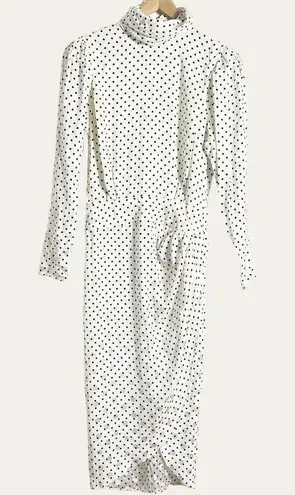 Ronny Kobo Kiara White Polka Dot Print Asymmetric Long Sleeve Turtleneck Dress M Size M