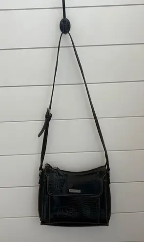 Liz Claiborne Black Croc Embossed Crossbody Shoulder Bag Purse Pink inner lining - Image 1