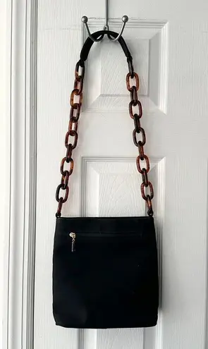 Silver Blue USA Black Nylon Shoulder Bag Tortoise Chainlink Strap Vintage Y2K - Image 7