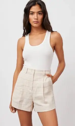 Rails âIlena Linen Trouser Shorts High Waistâ Sand Check Cream Plaid Size 12 New