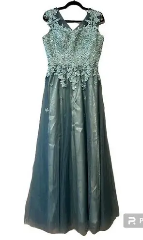 JAEDEN formal green a line v neck floral tulle dress prom wedding bridesmaid NWT Size undefined