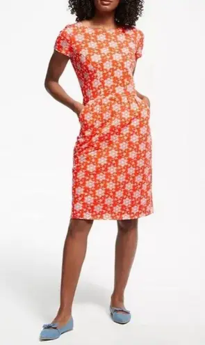 Boden Phoebe Jersey Knit Dress in Orange & Blue Floral Daisy Print Size 6 Petite