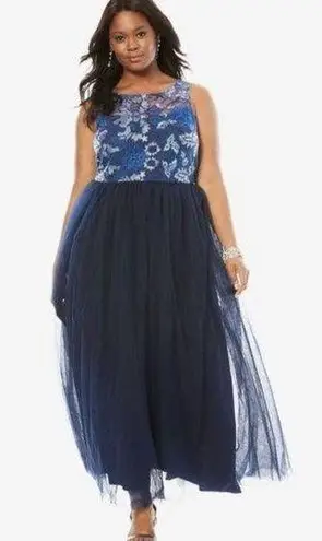 ROAMAN'S MULTI BLUE FLORAL BODICE DRESS 12W Size 12