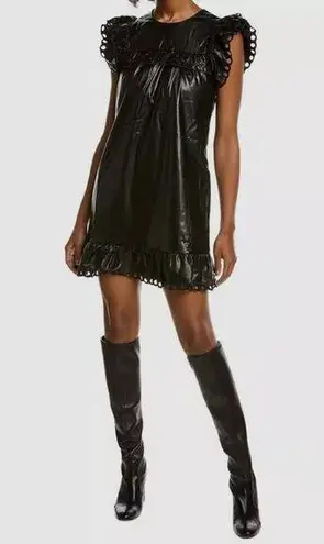 Stellah NWT $168 Small Black Faux Leather Goth Punk Alt Eyelet Babydoll Dress