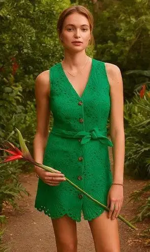 ANDIE The Navarino Dress in Eyelet Emerald Green L NWT