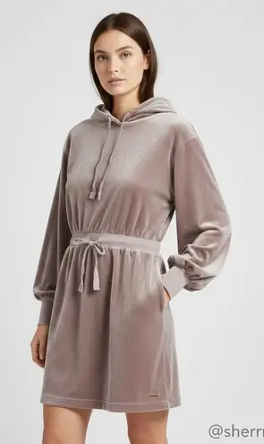 Calvin Klein Like New  Velour Hooded Sweatshirt Mini Dress Brown L