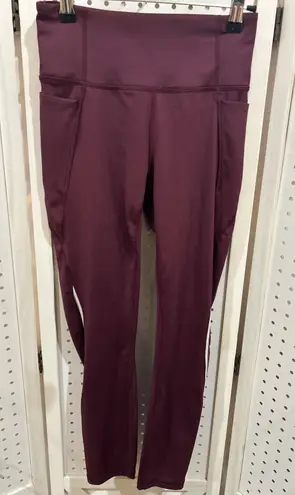 Members Mark Burgundy Work It Out Leggings Side Pockets Athletic Tights Size S Purple