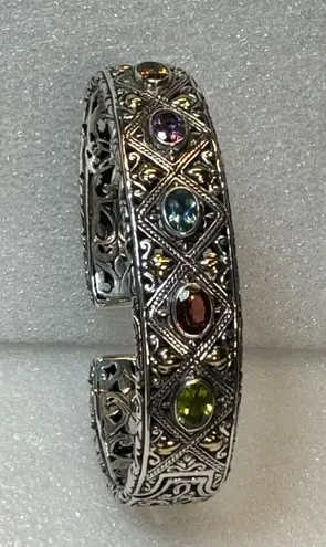 Sterling Silver Robert Manse 18K & 925 Multicolor Gemstone Cuff Bangle Bracelet