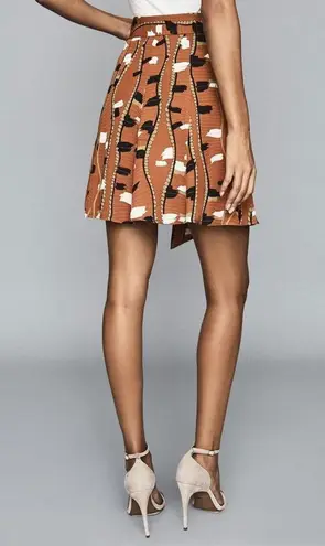 Reiss Abigail Tie-Waist Rust Brown Abstract Print A-Line Skirt Tan Womens Size 0