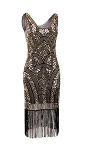 Vijiv 1920s Sequin Embellished Flapper Dress Black