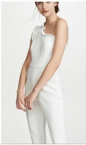 Black Halo Jumpsuit Womens 4 White Pravella One Shoulder Textured Flare Slit Leg