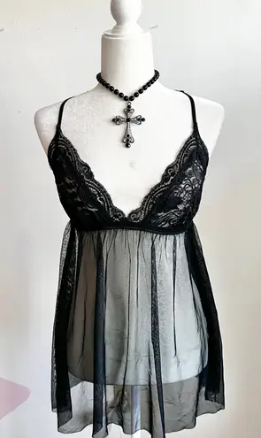 Black Lace Babydoll Top Fairy Grunge Y2K 2000s Gothic Coquette Small