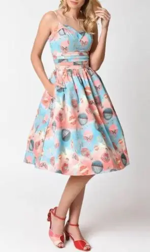 Voodoo Vixen Vintage 50s Inspired Butterfly Hot air Balloon Print Dress Size M Pink Size M