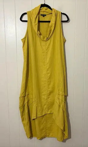 For Cynthia Rowley Linen Blend Dress Womens High Low Boho Yellow Size L