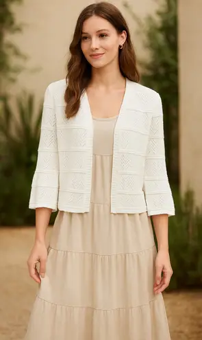 Soft Surroundings White Chevron open Knit Cardigan Sweater – Size M