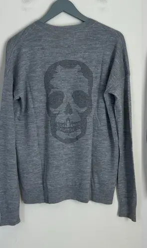 Zadig & Voltaire Skull Studded 100% Merino Wool Sweater Gray Grunge streetwear