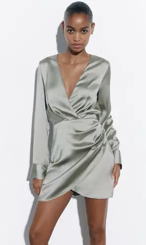 ZARA Dress Satin Effect Mini Wedding Bridal Shower Party Dress Green Size  XS - $59 (33% Off Retail) New With Tags - From Jessie