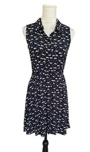 Allegra K Sleeveless Cat Print Navy Dress Small Goth Edgy Girly Artsy Quirky