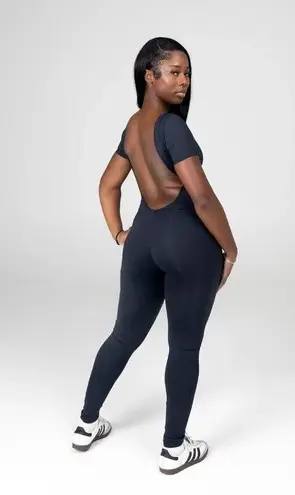 Stript Black Iman Scoop Back Short Sleeve Bodysuit Size XL Made in LA USA