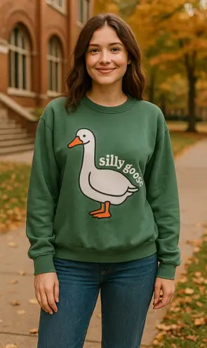 Green Silly Goose University Sweatshirt Size Medium Oversized