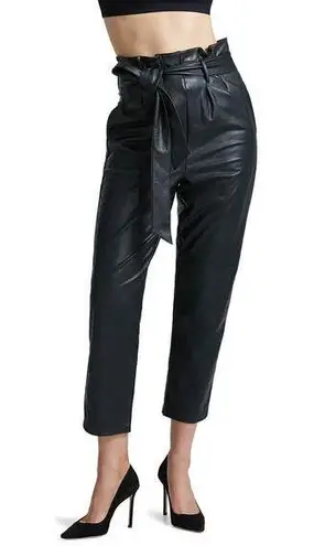 Commando  Black Faux Leather Paperbag Waist Crop Pants Size L NWT