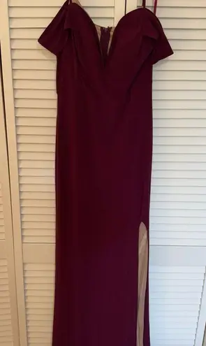 Jodi Kristopher Elegant Burgundy Off the Shoulder Long Dress