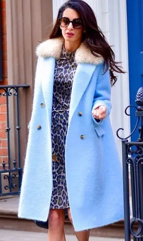 Vintage Crestmoor Wool Norwegian Fox Fur Collar Pea Coat 50s 60's Blue Size M