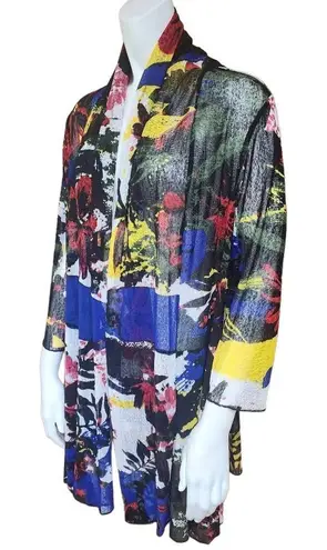 Ali Miles Colorful Floral Kimono Jacket (L) Red Size L