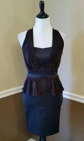 Mystic Black Sparkle Metallic Peplum Cut Halter Dress ModCloth Whimsigoth Glam