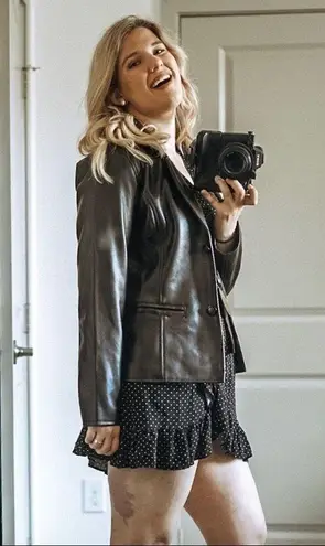 A G Milano 90's Y2K Button Front Italian Faux Leather Brown Blazer Jacket Sz M Size M