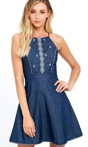 Moon River  Once in Awhile Blue Chambray Skater Dress