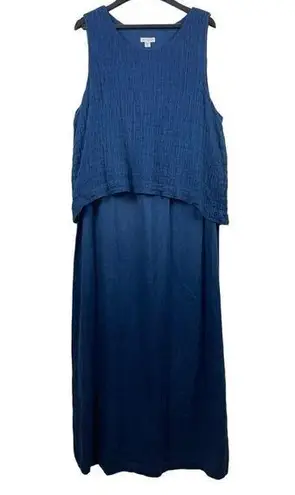 J Jill Purejill Linen Blue Lagonlook Minimalist Maxi Sleeveless Dress XL Tall