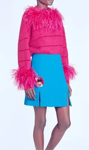 ART DEALER Fuchsia Wool Blend Chain of fools Sweater Ostrich feathers Size XS Pink