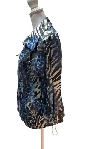 Sportelle Black, White, Blue Animal Print 3/4 Sleeve Elastic Waist Zip Jacket S Multiple