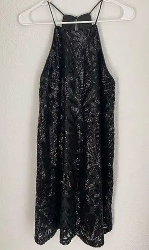 Everly Sequins Black Sleeveless A Line Mini Dress Cocktail Shift Shimmer Size M