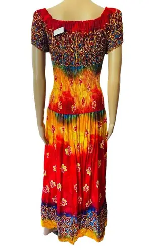 NEW Y2K Hippie Boho Eclectic Indie Tropical Floral Tie Dye Drop Waist Maxi Dress Size undefined