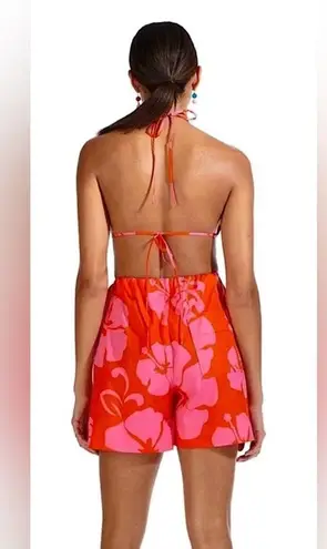 STAUD NWOT  Printed Halter Neck Georgia Rent The Runway Romper Pink Red Size 10