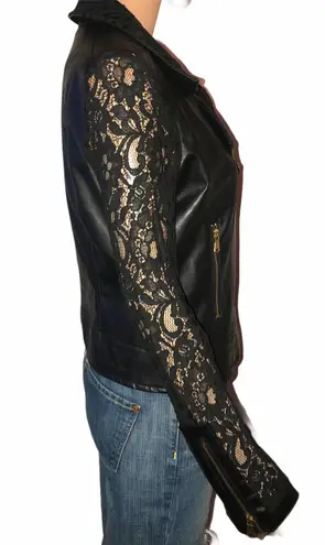 Contempo Casuals Lace Sleeve Faux Leather Jacket Black Size M 18 From Valerie