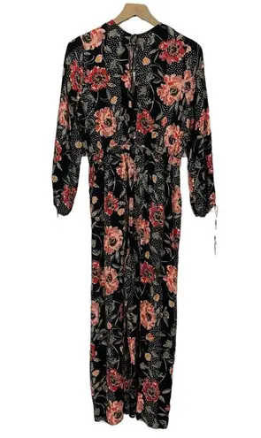 Saltwater Luxe Wide Leg Cropped Floral Jumpsuit - Black - Small